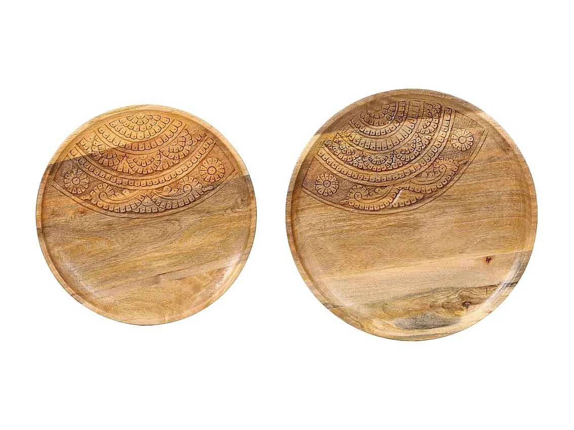 Tables basses rondes 2 pcs Bois de manguier solide et acier GHR64837