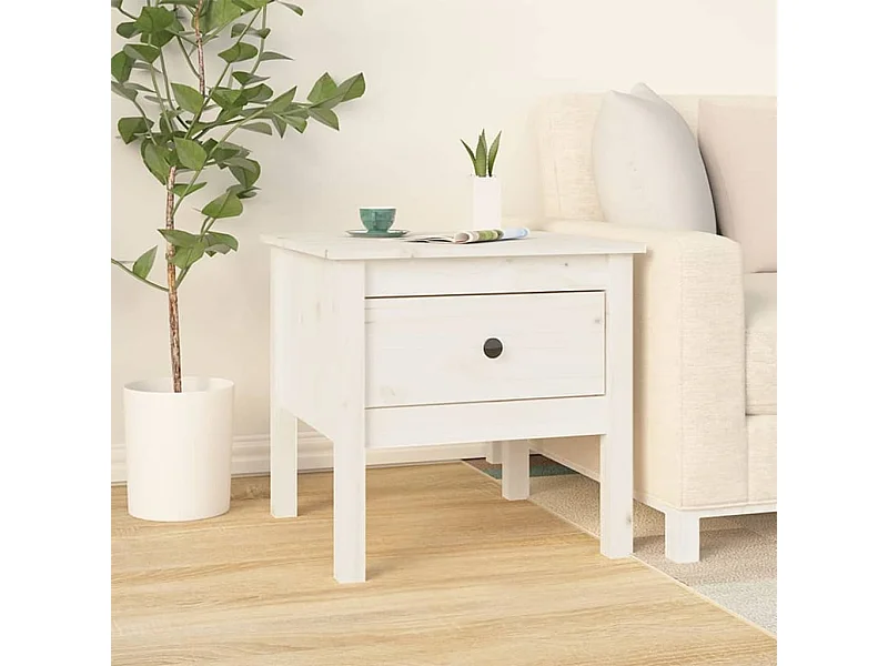 Table basse Blanc 50x50x49 cm Bois massif de pin GHR81022