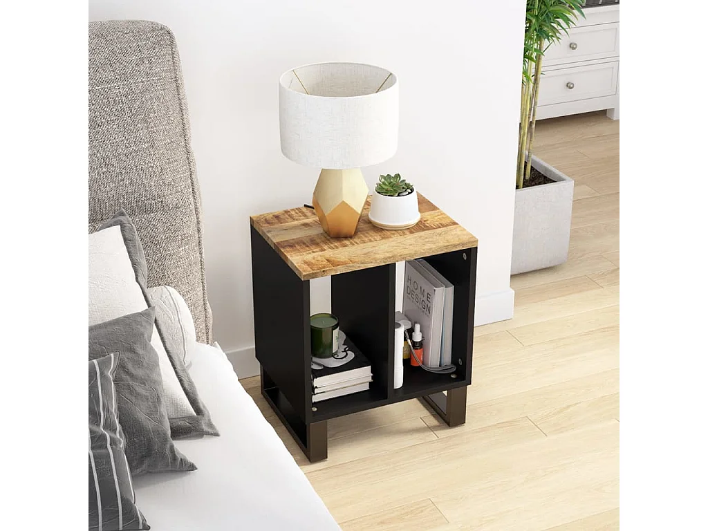 Mesa de centro madera maciza mango y tecnológica 40x31x46 cm ES56490