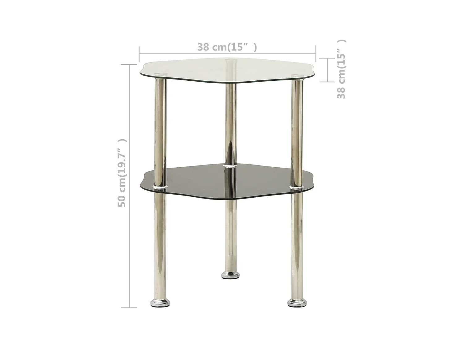 Mesa centro 2 prateleiras 38x38x50cm vidro temp. transp./preto PT189157