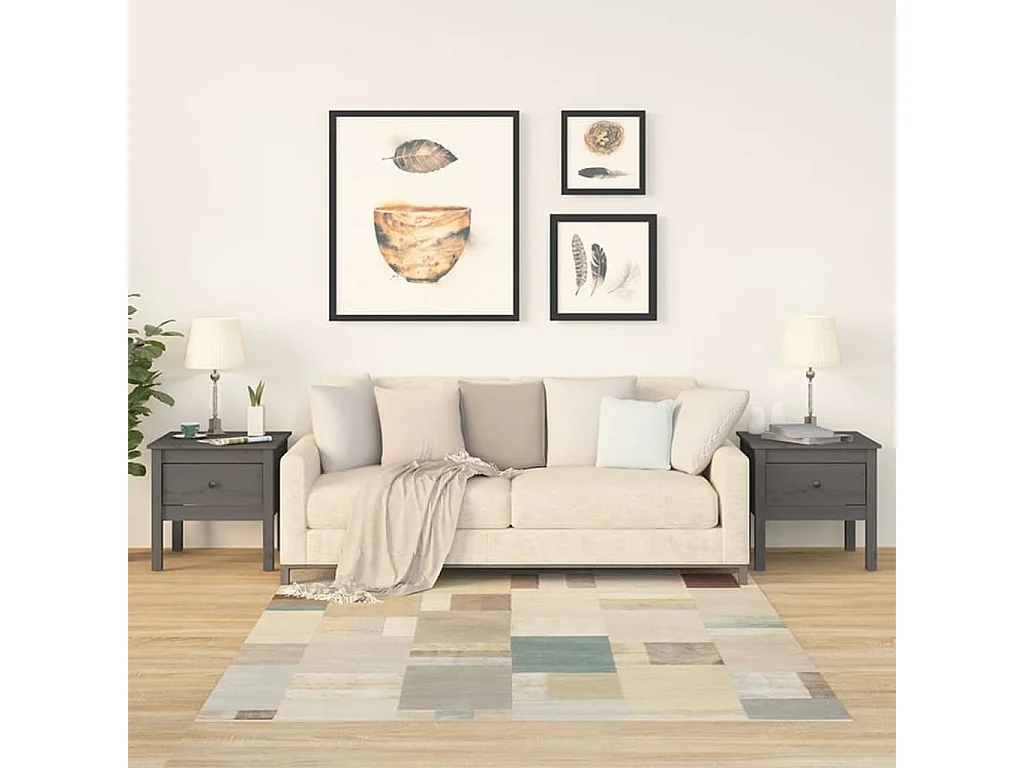 Mesa de centro 2 uds madera maciza de pino gris 50x50x49 cm ES52368