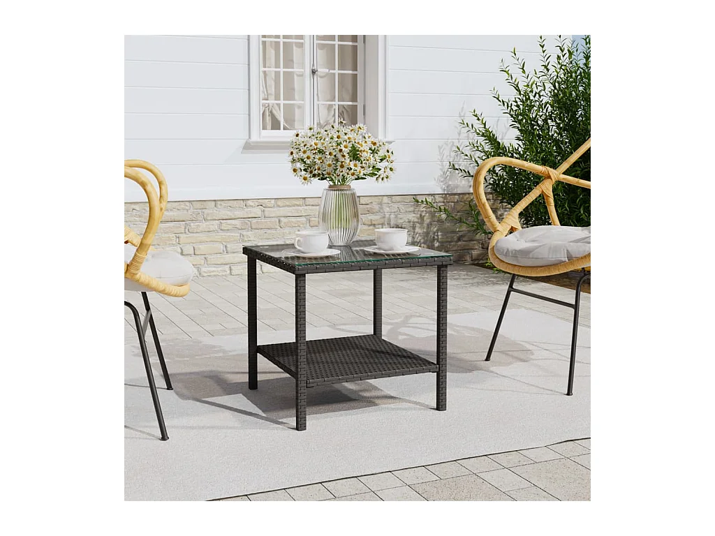 Table basse noir 45x45x45 cm poly rotin et verre trempé GHR65395