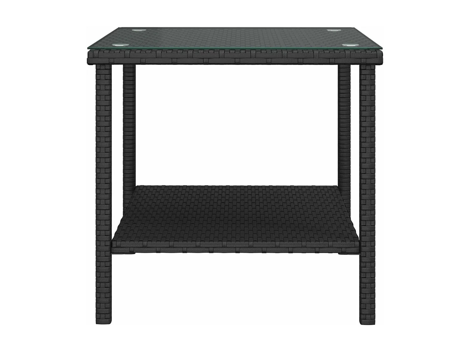 Table basse noir 45x45x45 cm poly rotin et verre trempé GHR65395