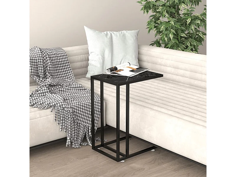 Table basse ordinateur Marbre noir 50x35x65 cm Verre trempé GHR59047