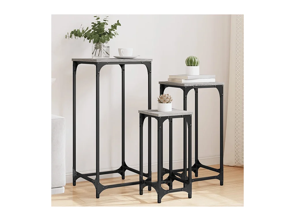 Mesas de centro apilables 3 pzas madera ingeniería gris Sonoma ES15961