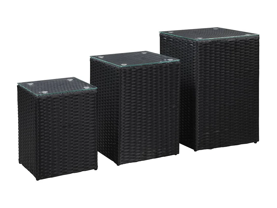 Mesas de apoio com tampo de vidro 3 pcs vime PE preto PT336357