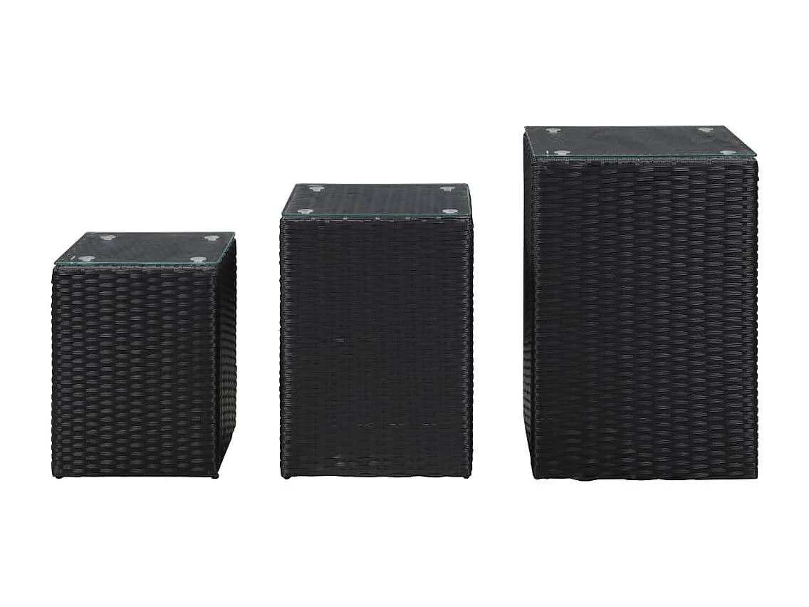 Mesas de apoio com tampo de vidro 3 pcs vime PE preto PT336357