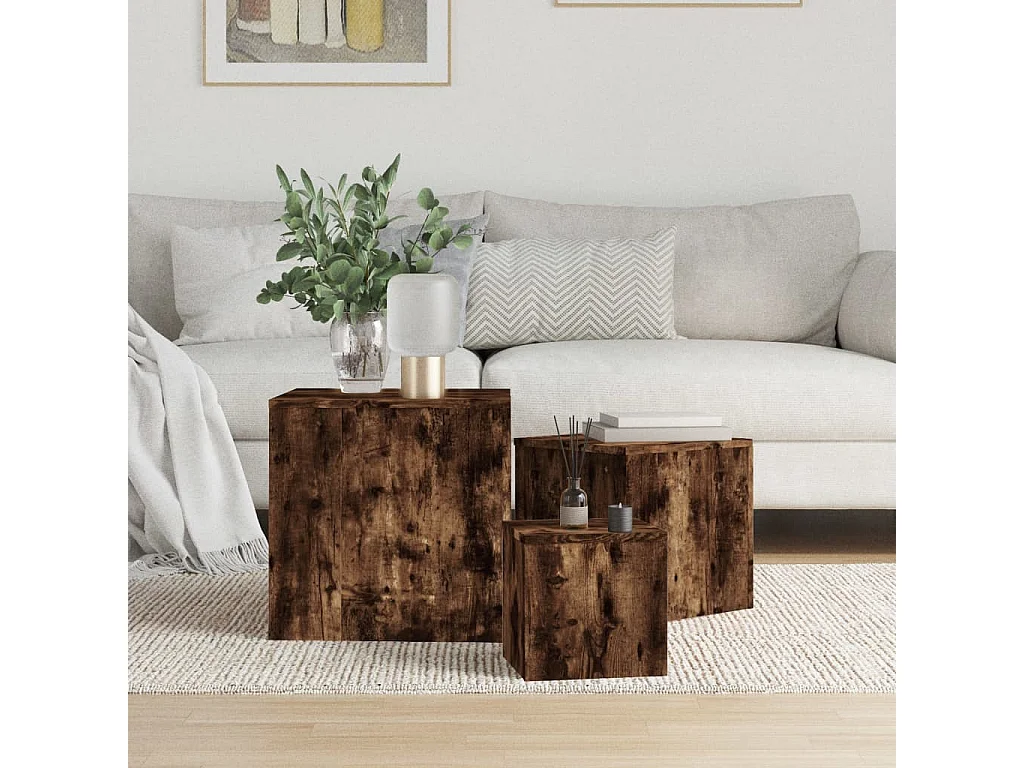 Bijzettafels 3 st bewerkt hout gerookt eikenkleurig NL56323