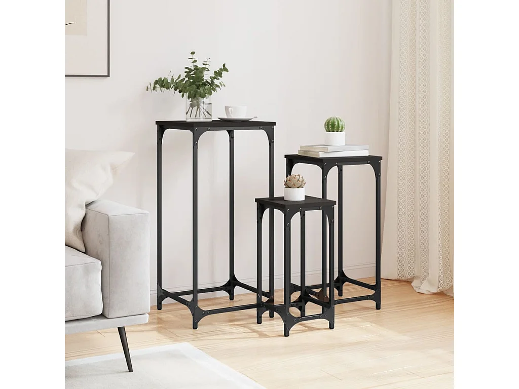 Mesas de apoio de encastrar 3 pcs derivados de madeira preto PT276865