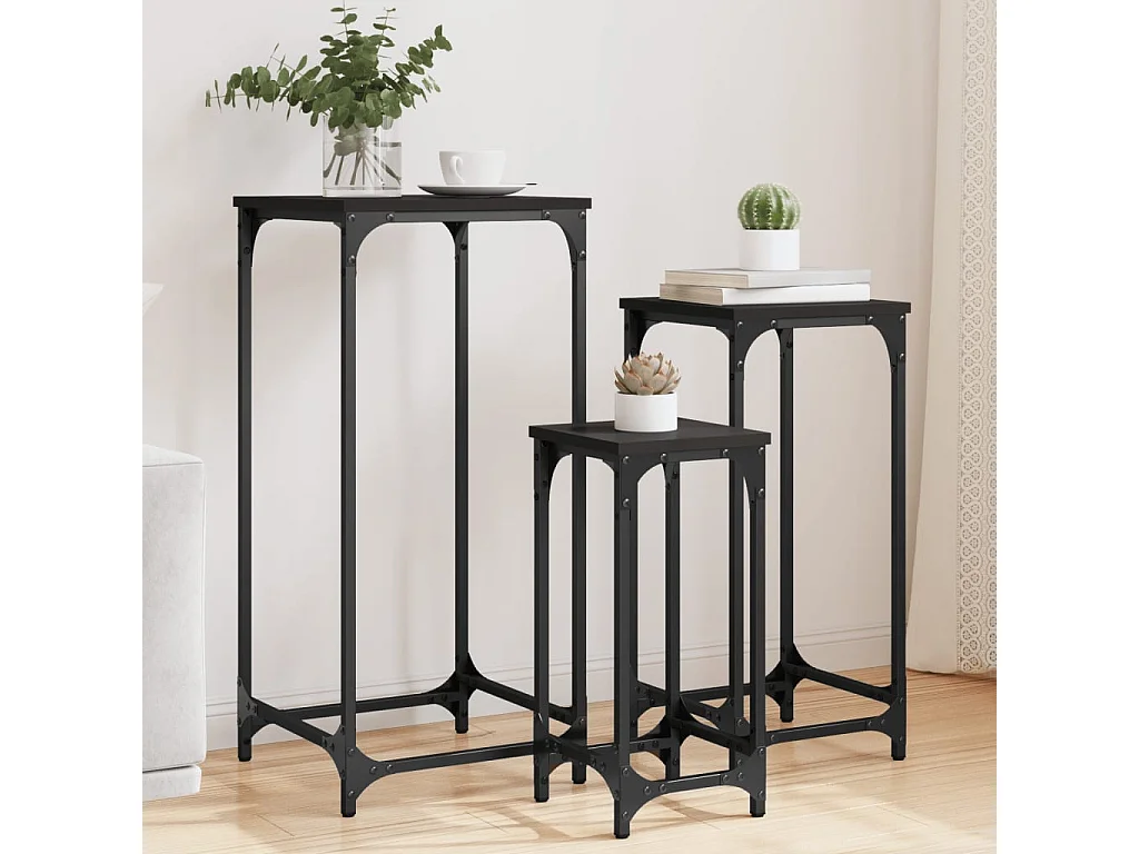 Tables gigognes 3 pcs noir bois d'ingénierie GHR80301