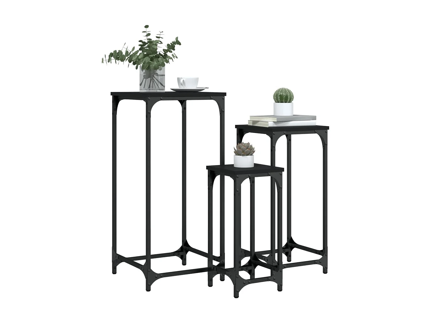 Tables gigognes 3 pcs noir bois d'ingénierie GHR80301