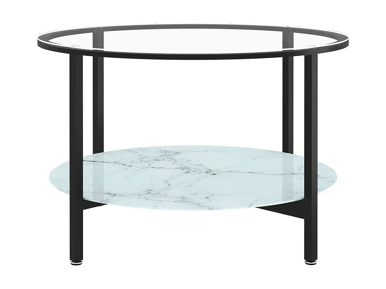 Table basse Noir et marbre blanc 70 cm Verre trempé GHR24957