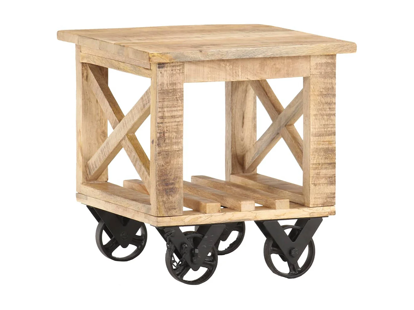 Mesa de centro con ruedas madera de mango rugosa 40x40x42 cm ES48342