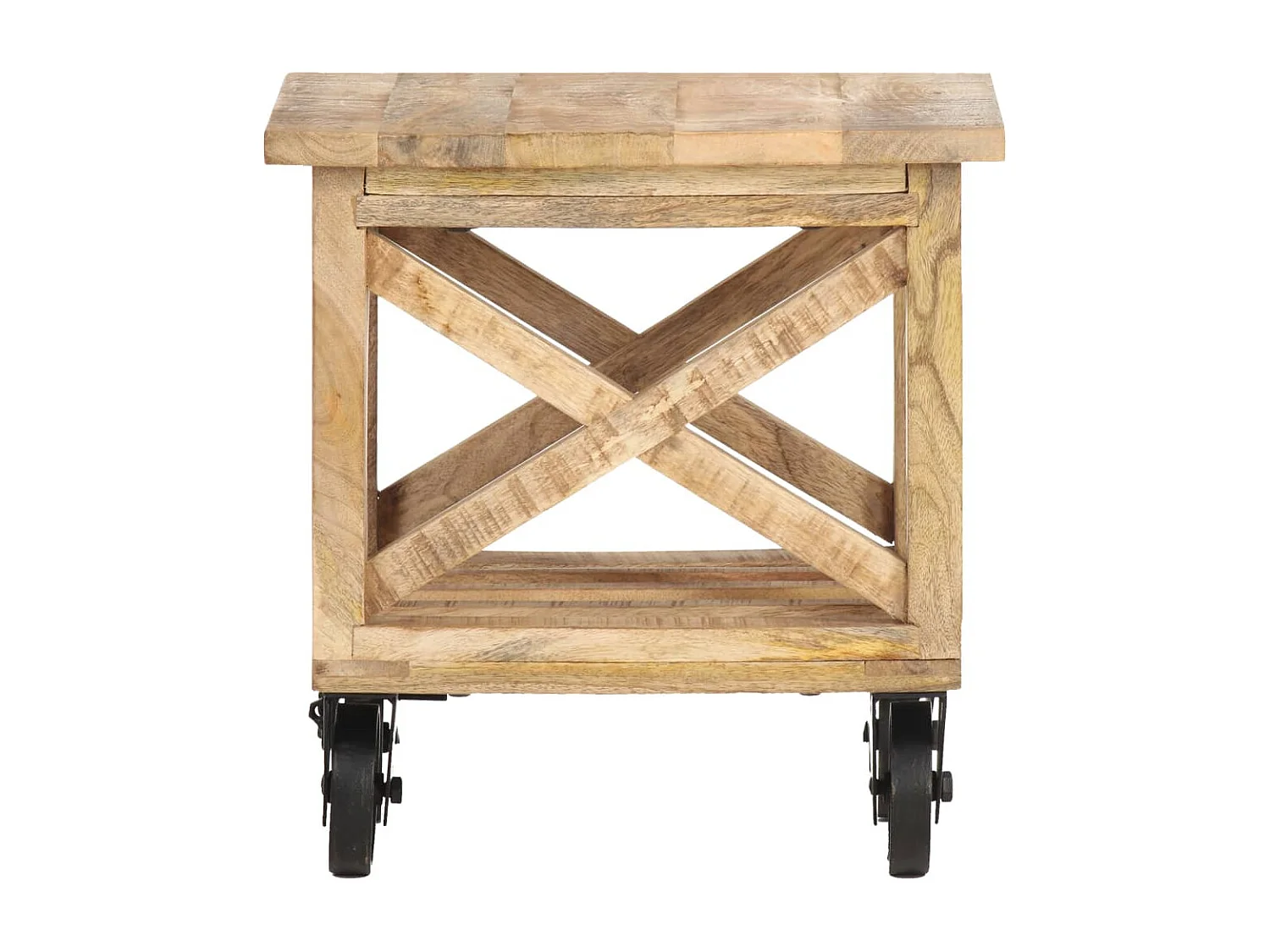 Mesa de centro con ruedas madera de mango rugosa 40x40x42 cm ES48342