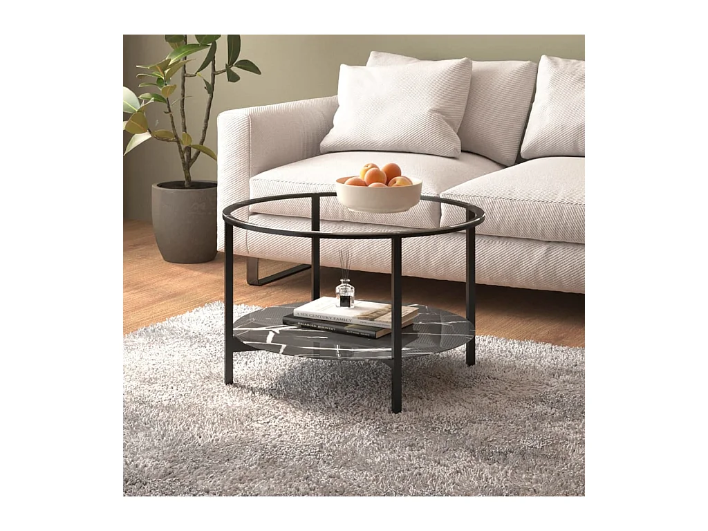 Table basse Noir et marbre noir 70 cm Verre trempé GHR96558