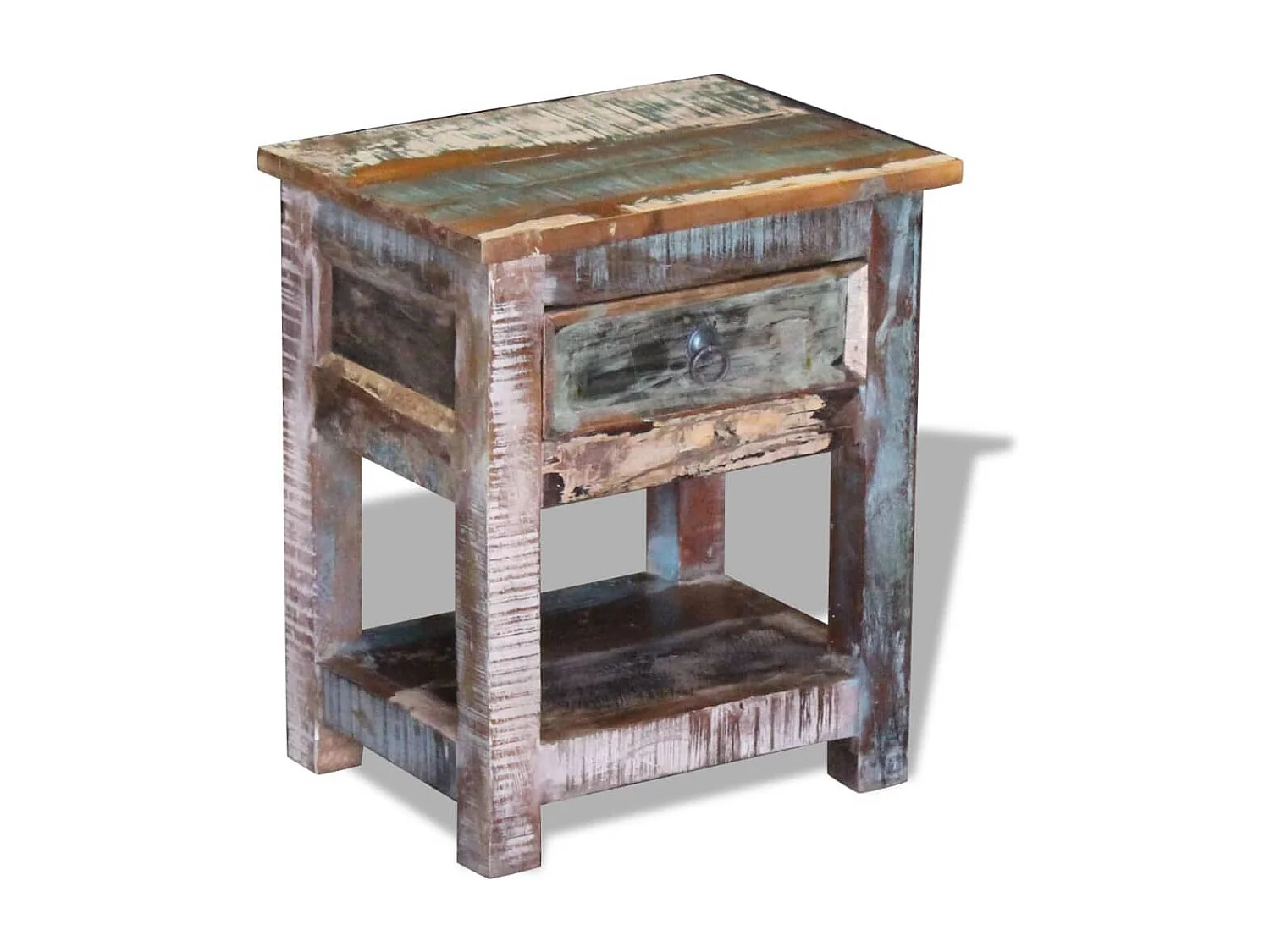 Table basse 1 tiroir Bois de récupération massif 43x33x51cm GHR40397