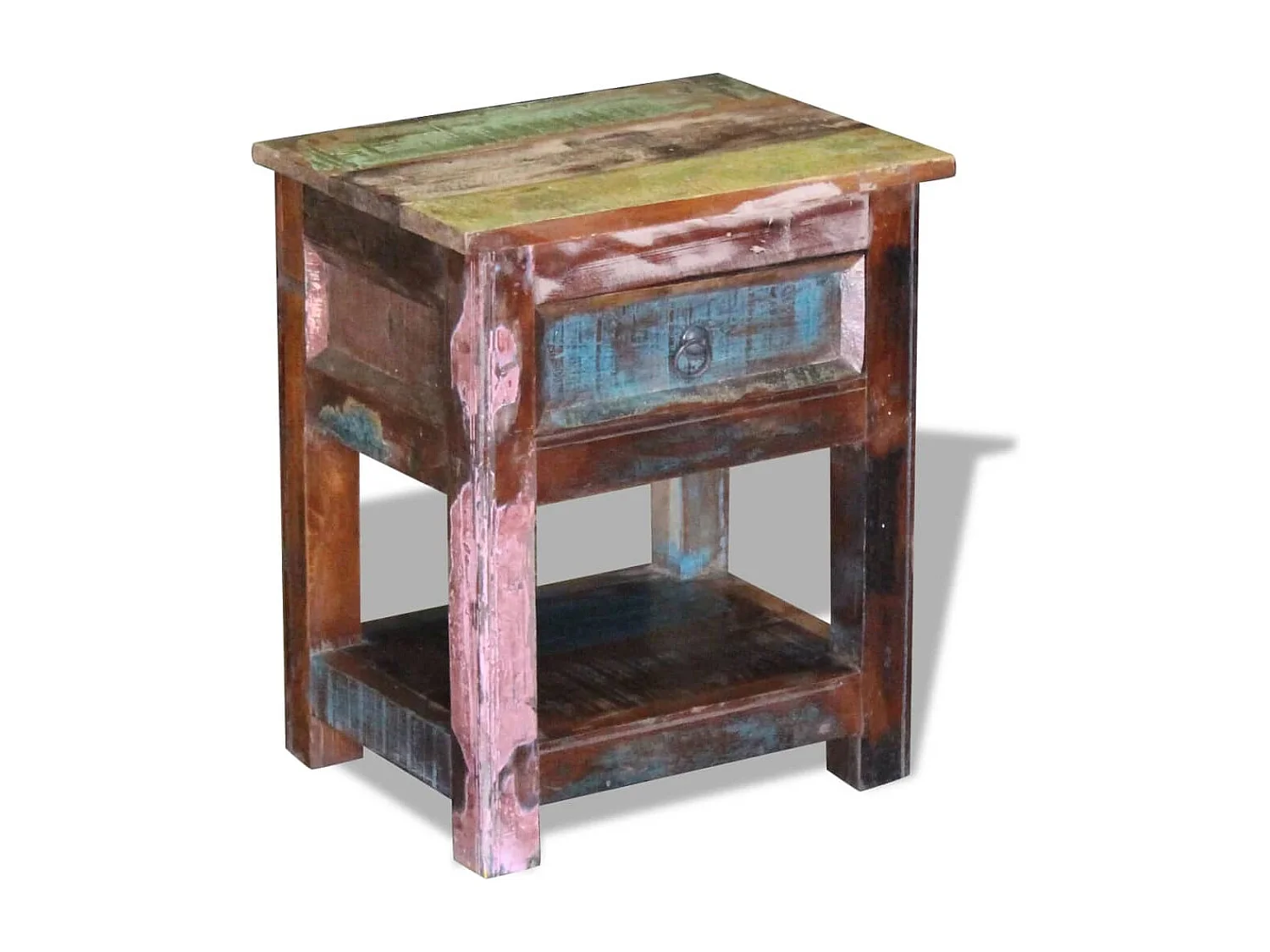 Table basse 1 tiroir Bois de récupération massif 43x33x51cm GHR40397