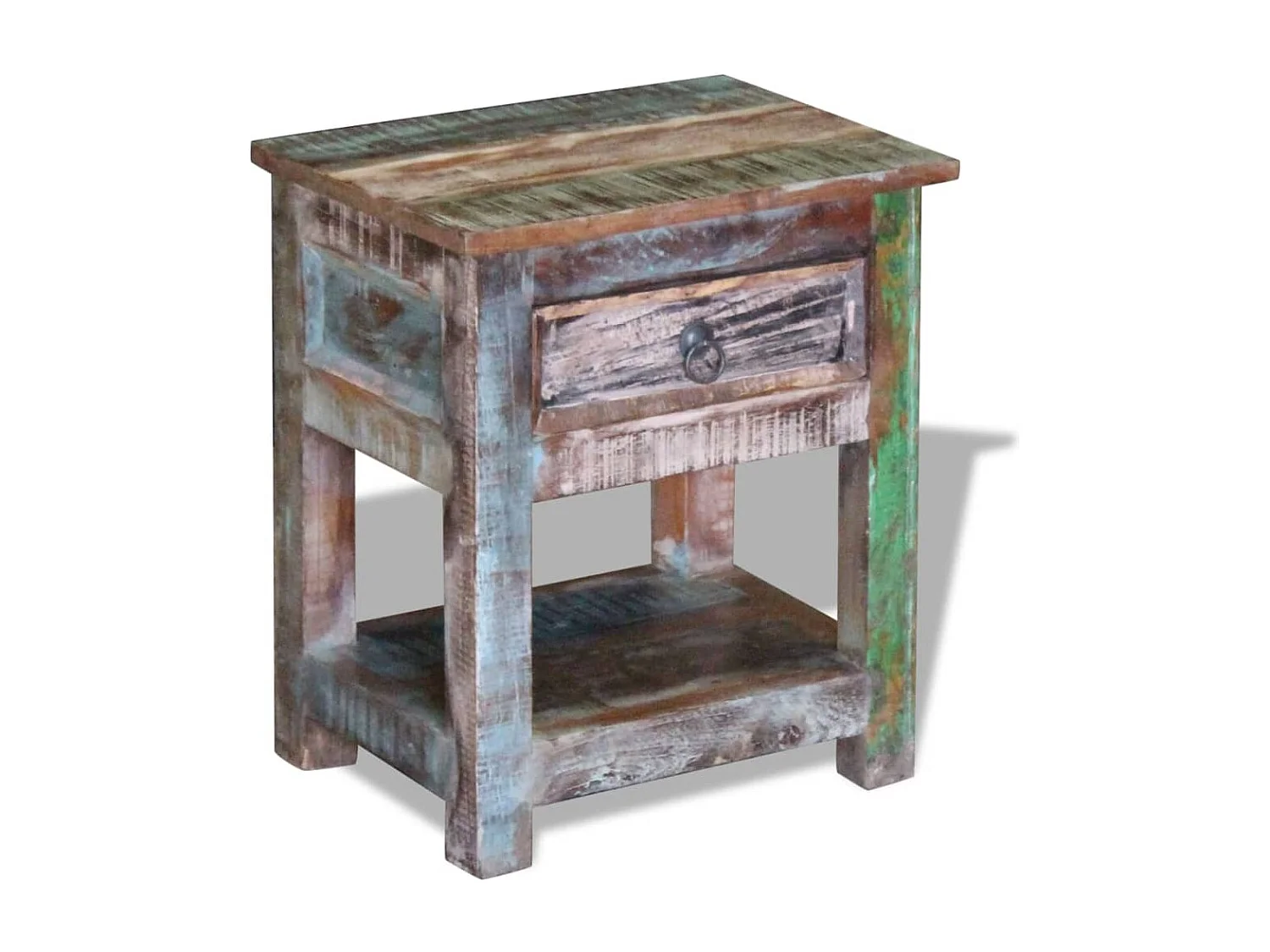 Table basse 1 tiroir Bois de récupération massif 43x33x51cm GHR40397