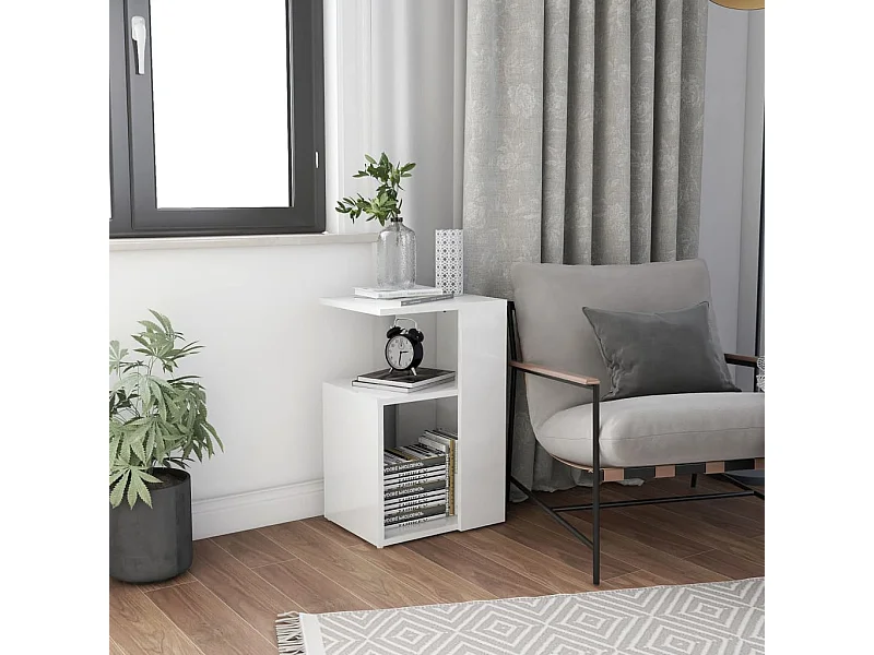 Table basse Blanc brillant 36x30x56 cm Aggloméré GHR32725