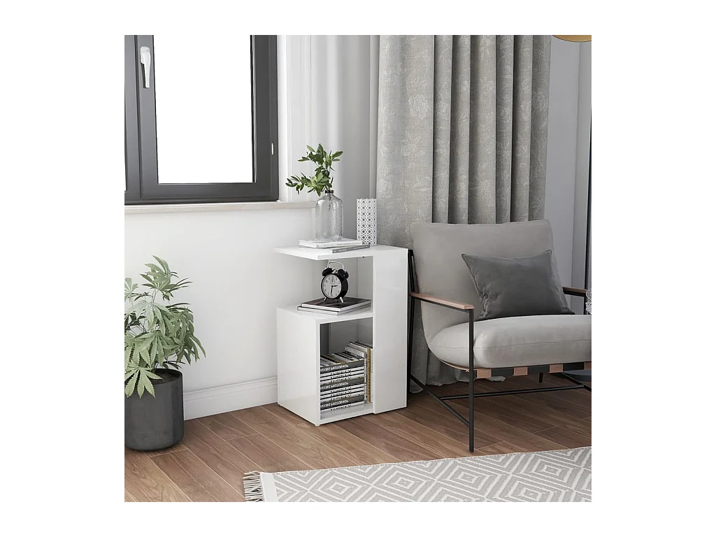 Table basse Blanc brillant 36x30x56 cm Aggloméré GHR32725