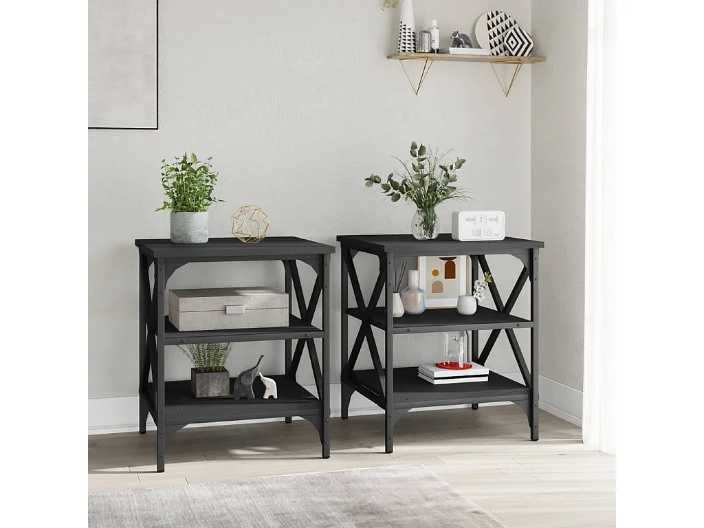 Mesas de centro 2 uds madera contrachapada negro 40x42x50 cm ES58397