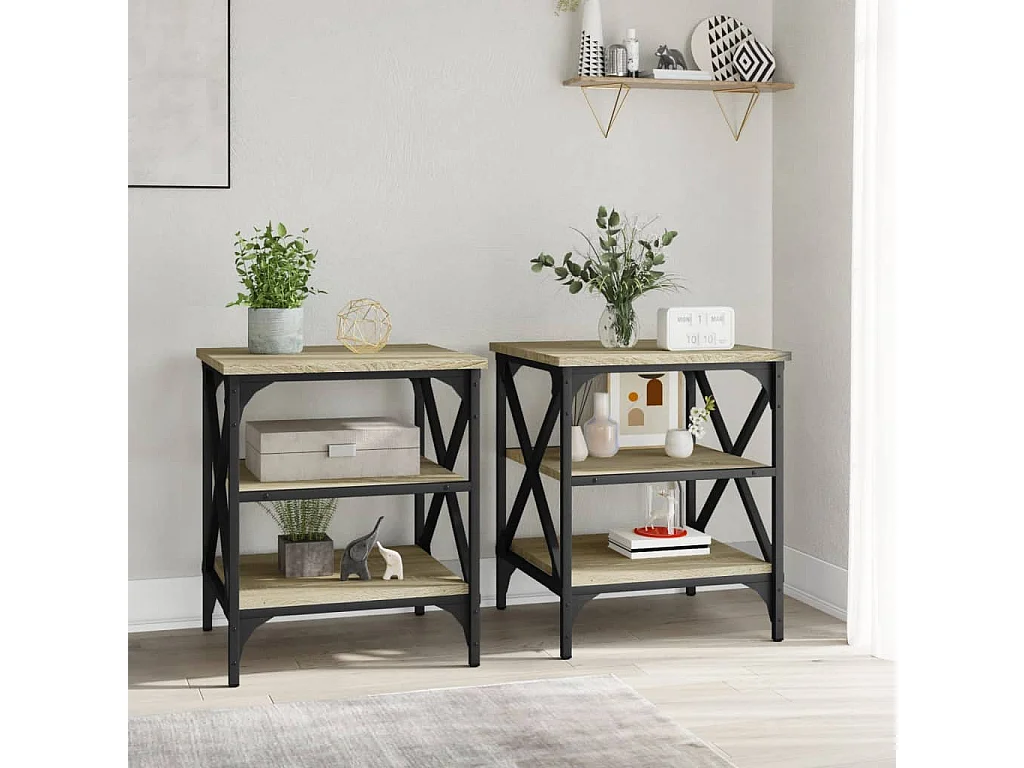 Bijzettafels 2 st 40x42x50 cm bewerkt hout sonoma eikenkleurig NL45369