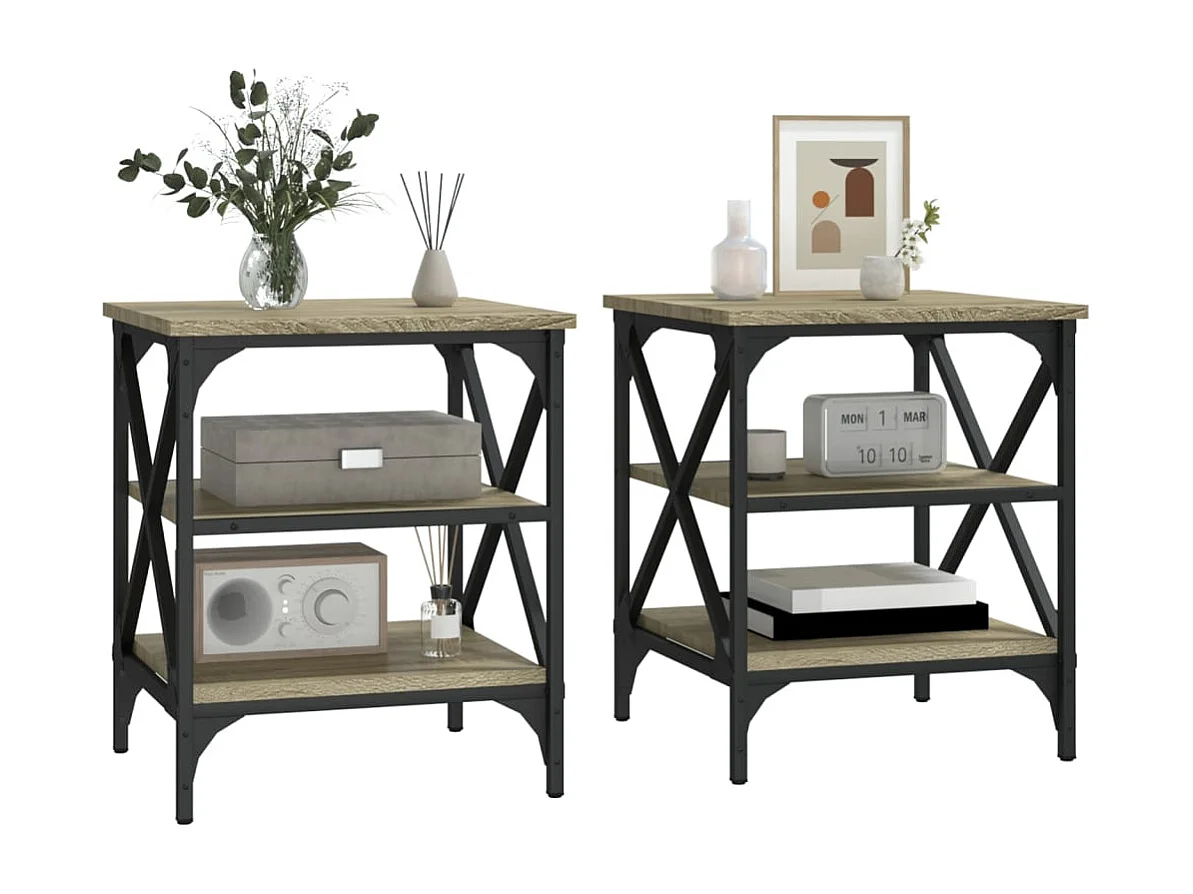 Bijzettafels 2 st 40x42x50 cm bewerkt hout sonoma eikenkleurig NL45369