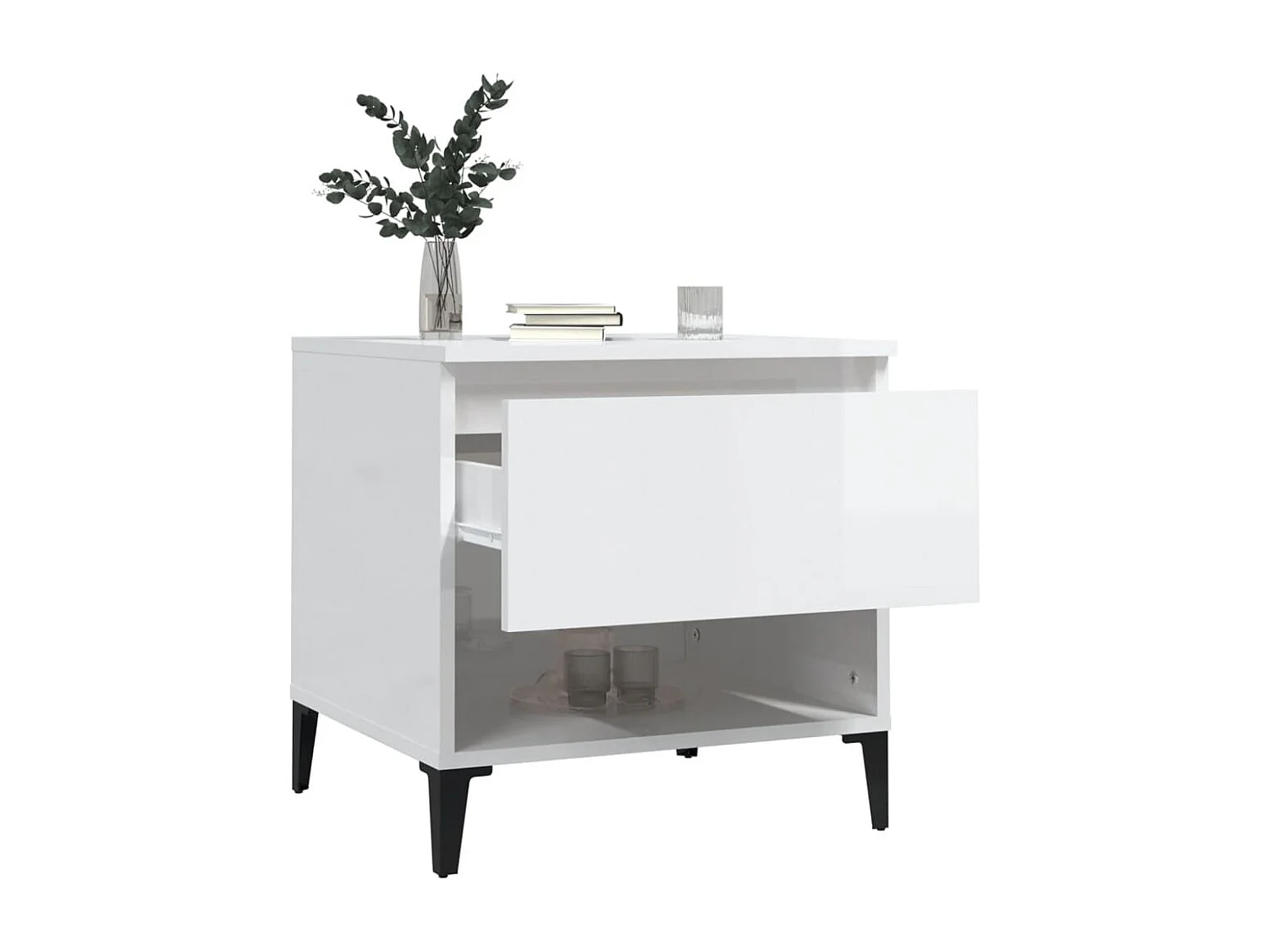 Mesas de apoio 2 pcs 50x46x50cm deriv. madeira branco brilhante PT224601