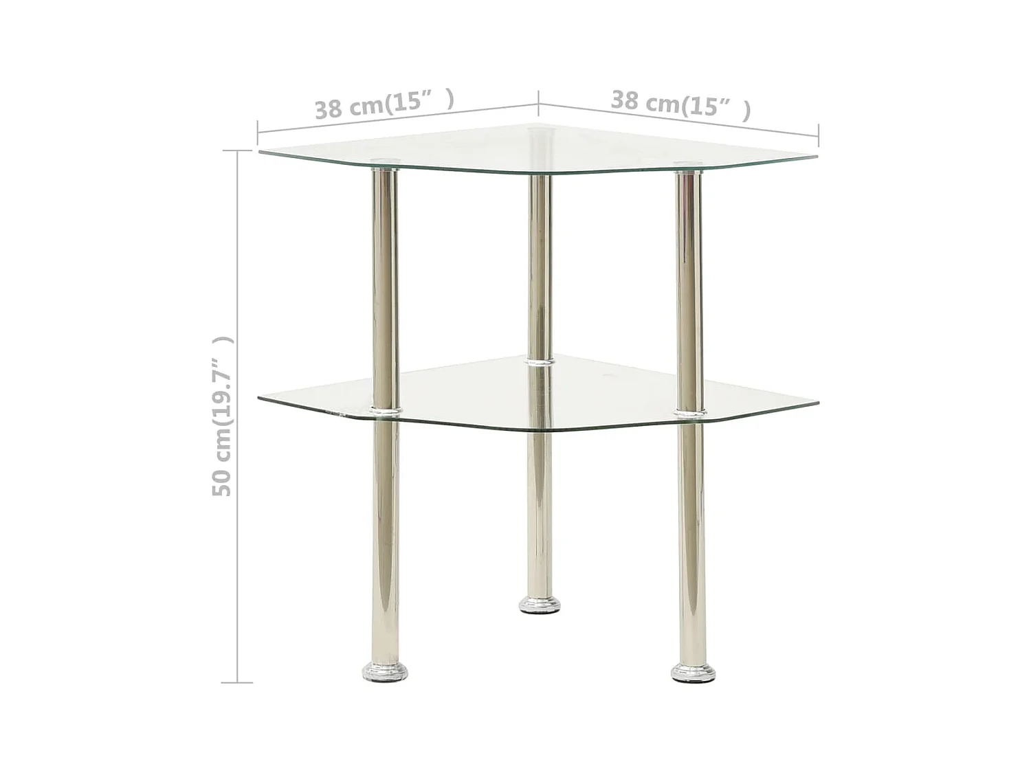 Mesa centro duas prateleiras 38x38x50cm vidro temp. transparente PT478845