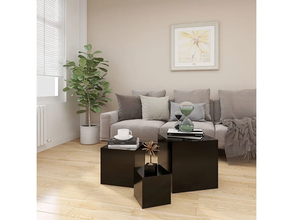 Tables basses 3 pcs Noir Aggloméré GHR48634
