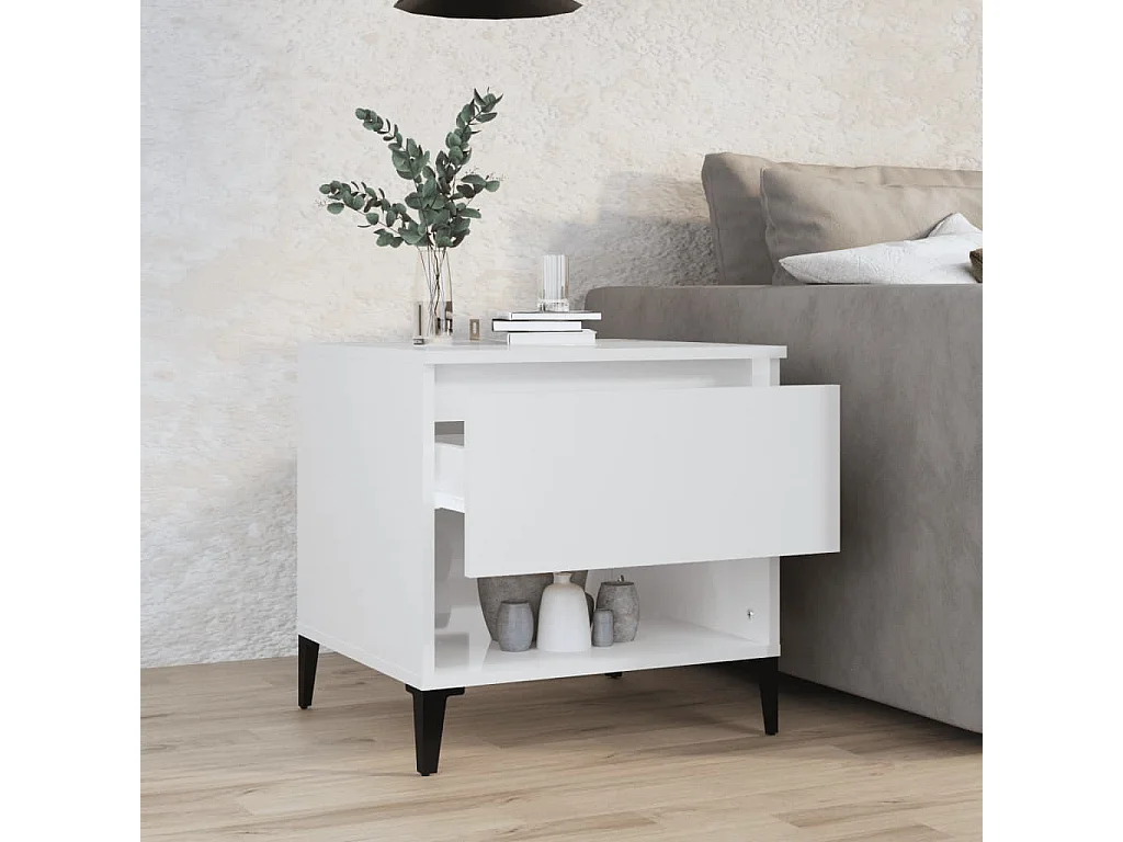 Mesa de centro de madera contrachapada blanco brillo 50x46x50 cm ES94012