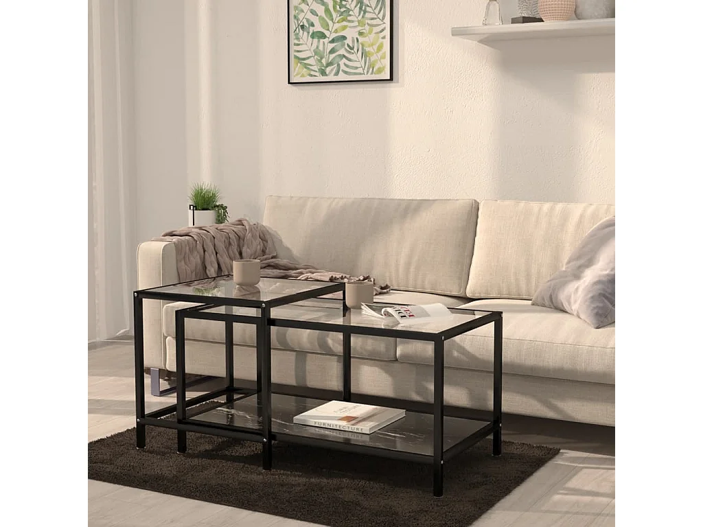 2-delige Salontafelset gehard glas zwart NL99961