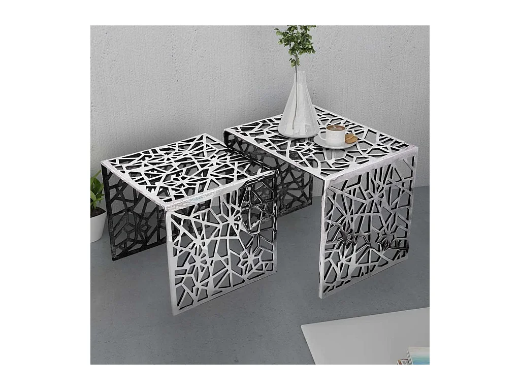 Mesa de centro cuadrada aluminio plateada 2 unidades ES42038