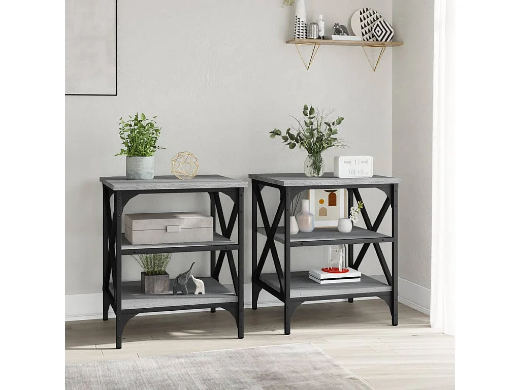 Mesas de apoio 2 pcs 40x42x50 cm derivados madeira cinza sonoma PT377856