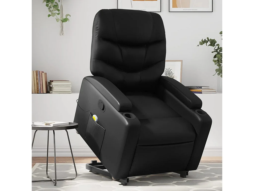 Fauteuil inclinable de massage Noir Similicuir REO82330