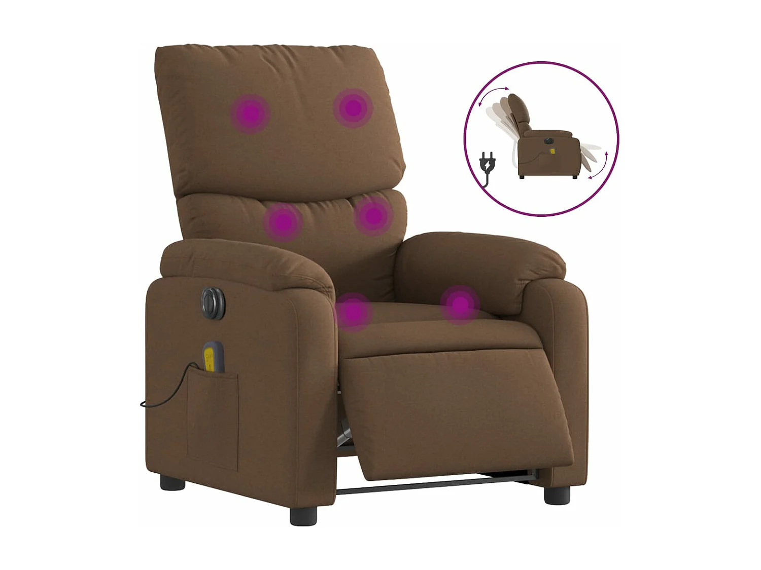 Fauteuil inclinable de massage électrique marron tissu REO78068