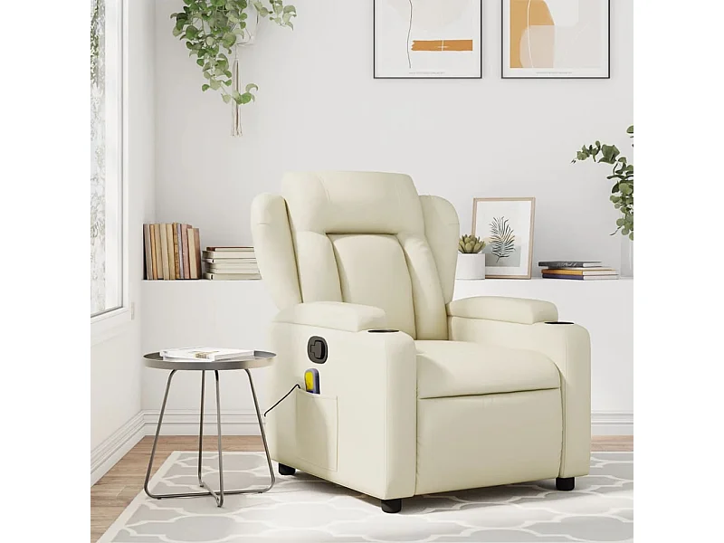 Fauteuil inclinable de massage Crème Similicuir REO91854