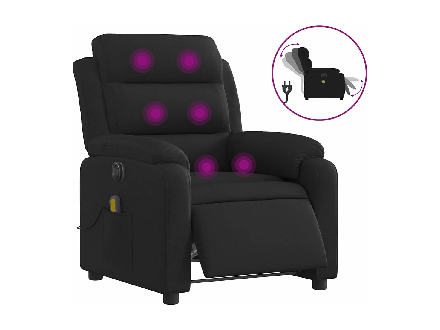 Fauteuil de massage inclinable électrique Noir Tissu REO89038
