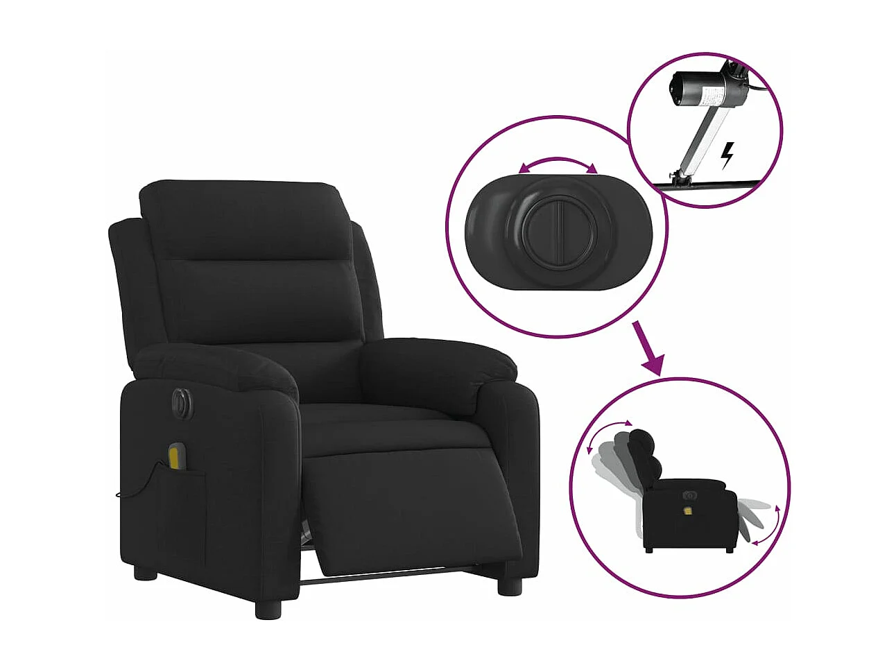 Fauteuil de massage inclinable électrique Noir Tissu REO89038