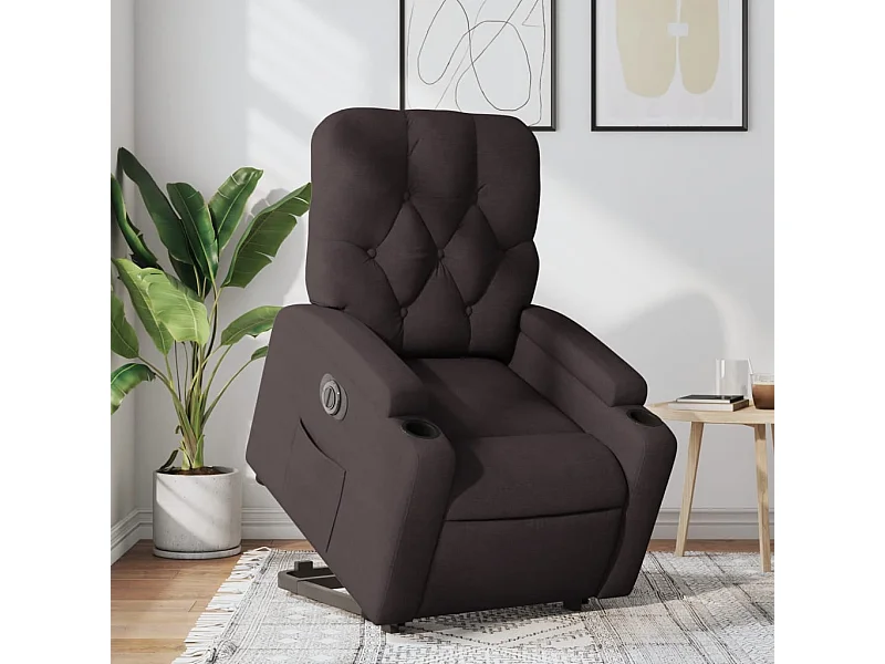 Sillón eléctrico reclinable elevable de tela marrón oscuro ES702106