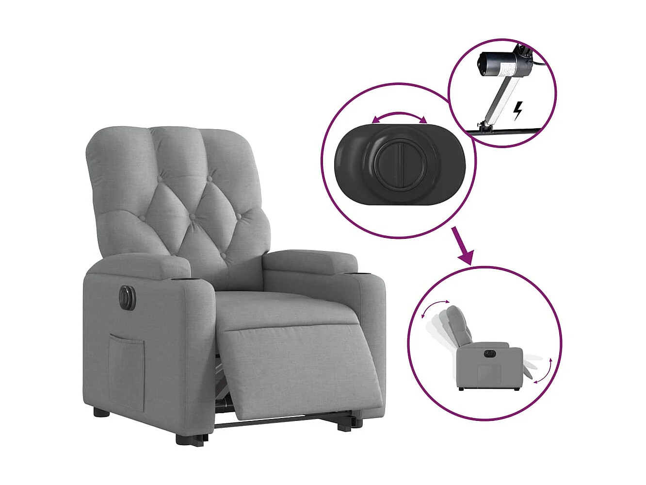 Fauteuil inclinable électrique gris clair tissu REO32113