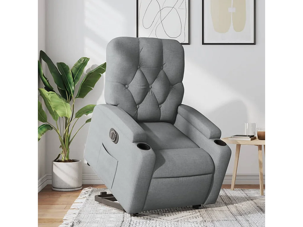 Fauteuil inclinable électrique gris clair tissu REO32113