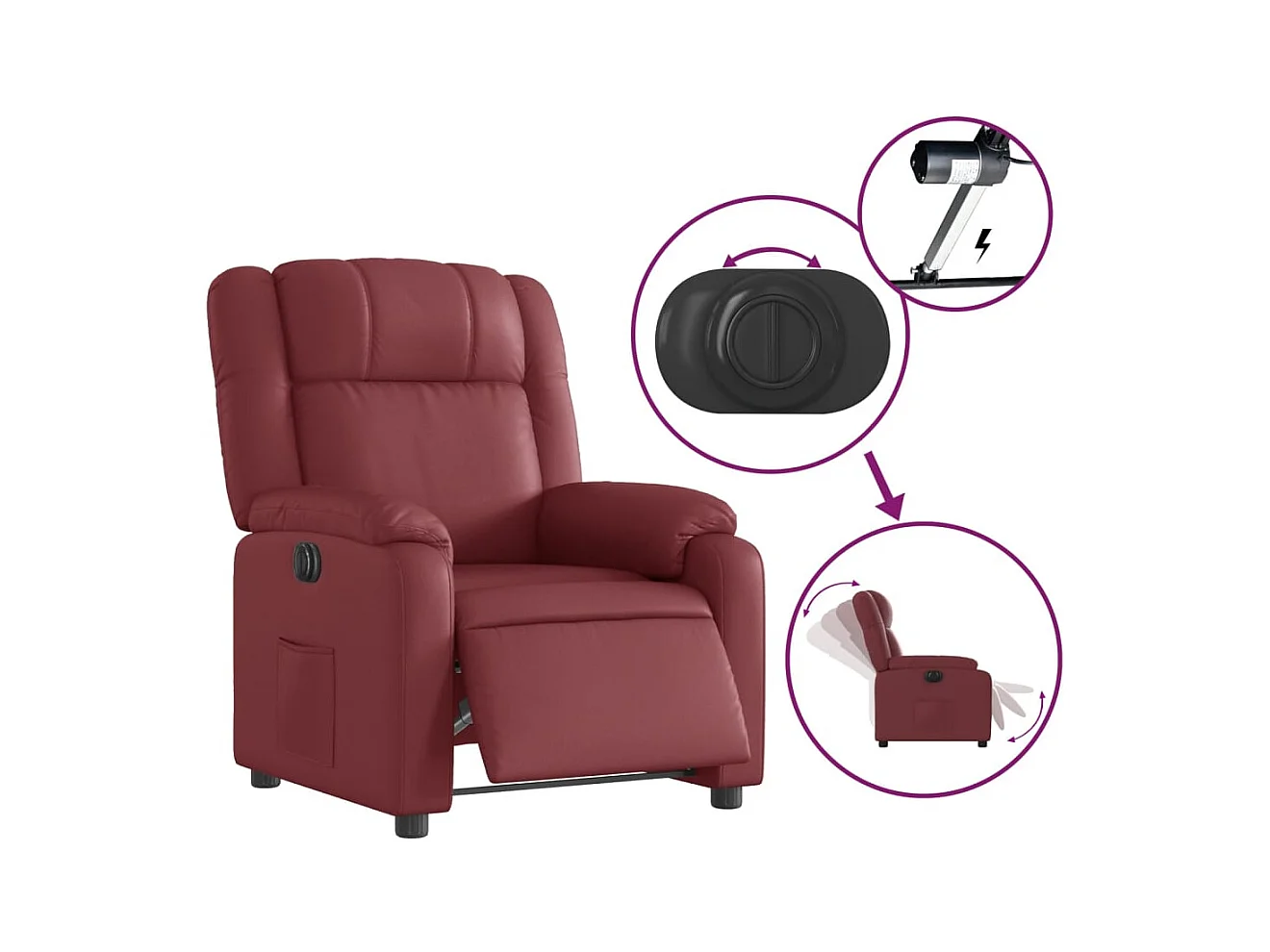 Fauteuil inclinable électrique Rouge bordeaux Similicuir REO56100