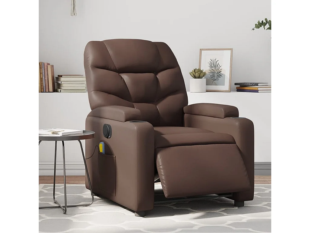 Sillón de masaje reclinable eléctrico cuero sintético marrón YOE26813