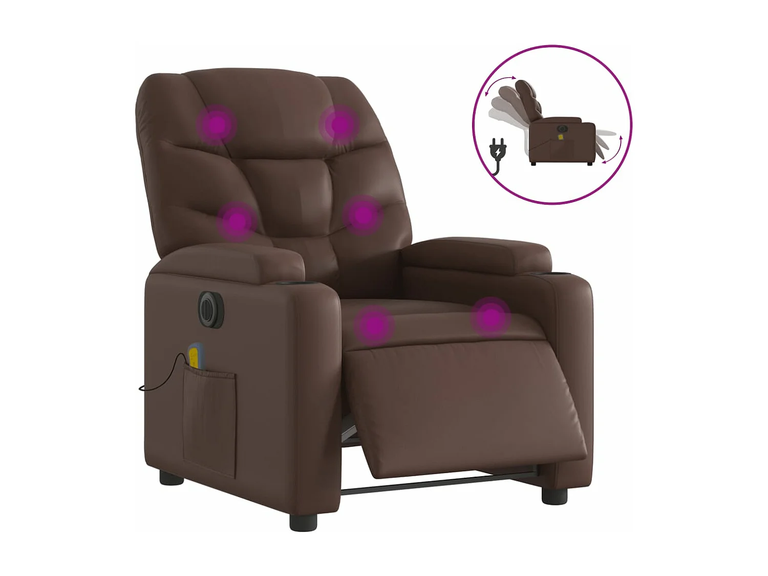 Sillón de masaje reclinable eléctrico cuero sintético marrón YOE26813