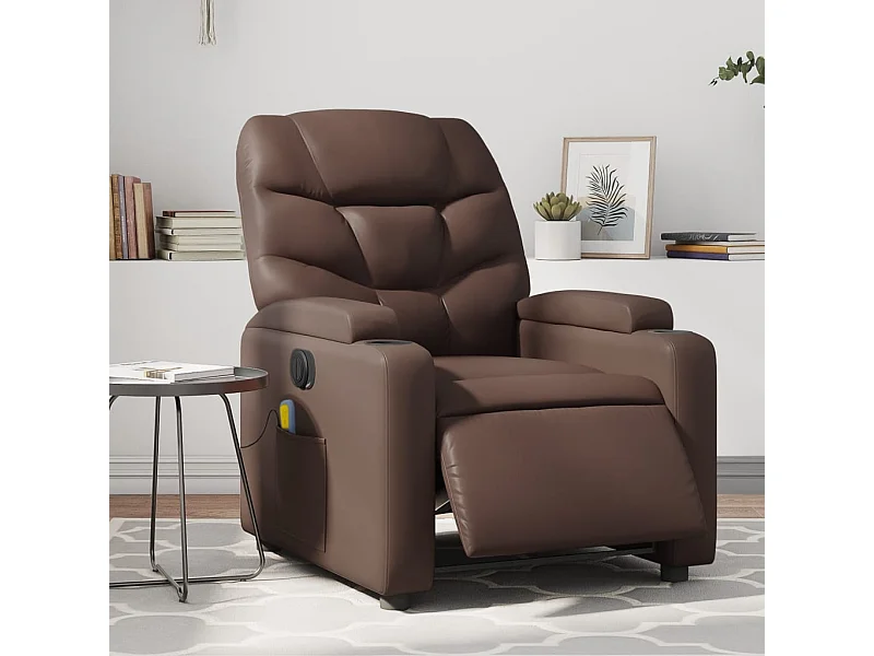Fauteuil de massage inclinable électrique marron similicuir REO16379
