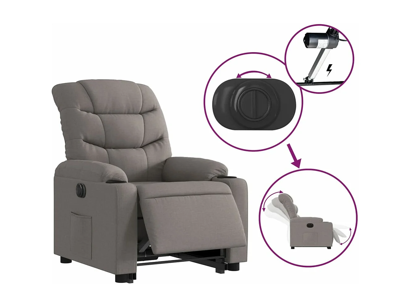 Fauteuil inclinable électrique taupe tissu REO40985