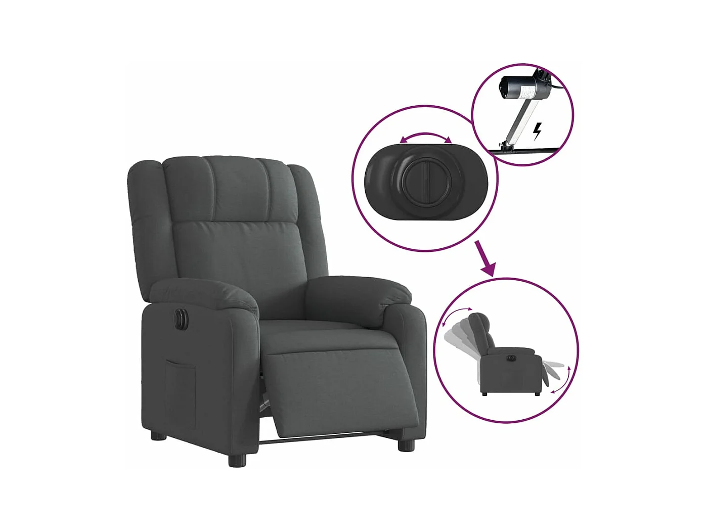 Fauteuil inclinable électrique Gris foncé Tissu REO45538