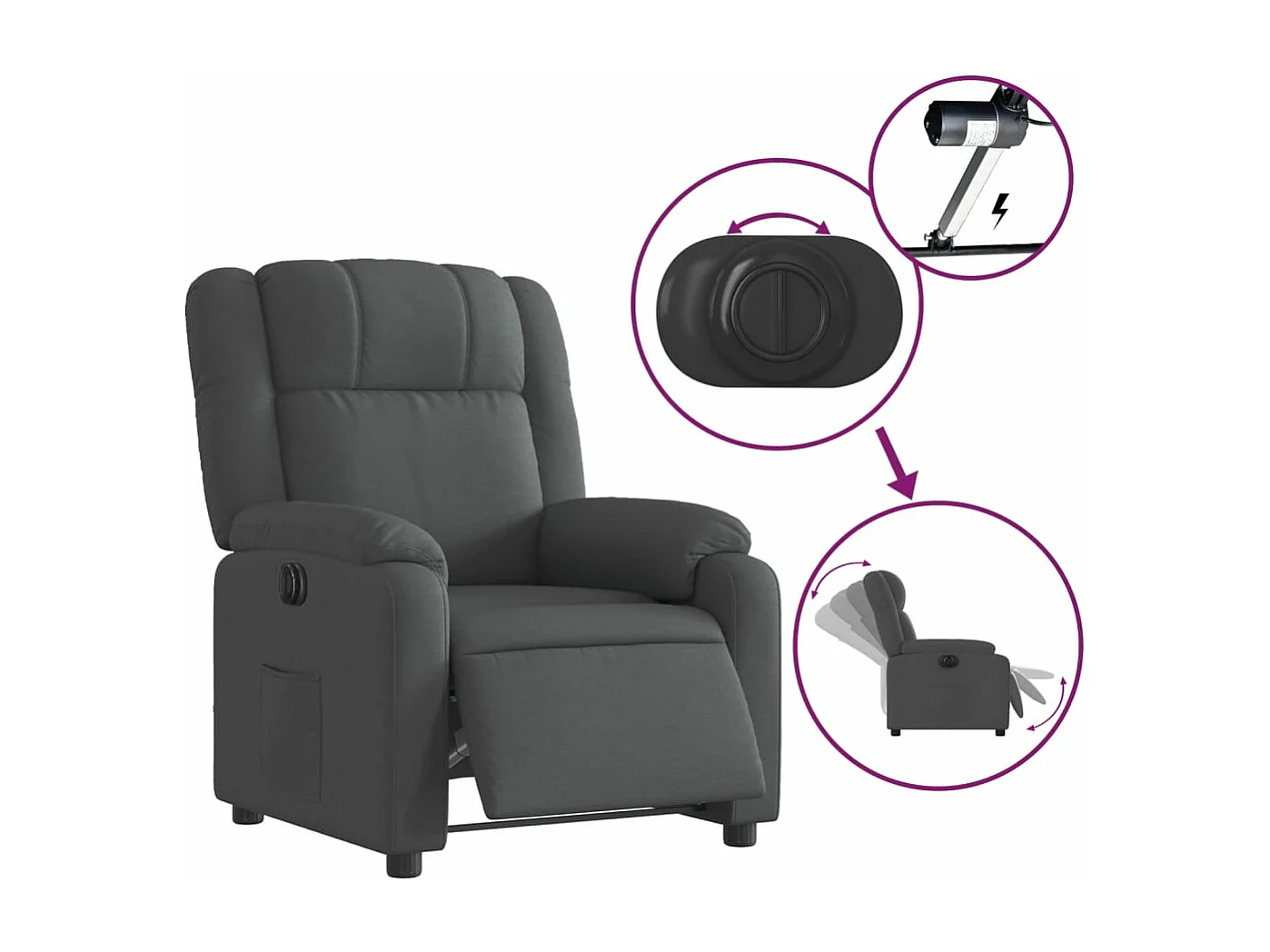 Sillón reclinable eléctrico de tela gris oscuro ES755623