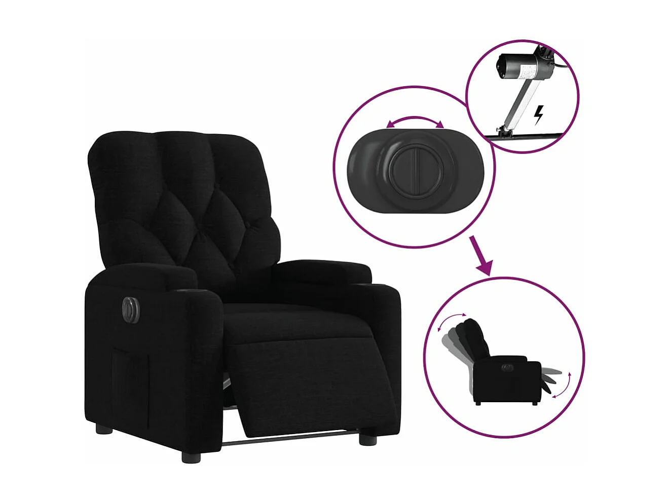 Fauteuil inclinable électrique Noir Tissu REO30714